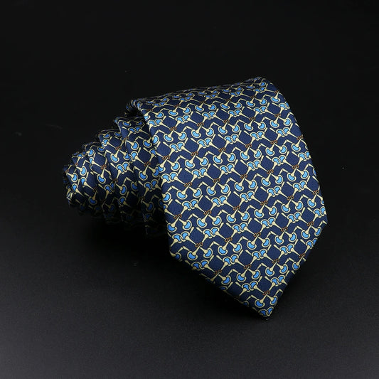 Beauvilliers - Navy Blue and Gold Interlinked Patterned Necktie