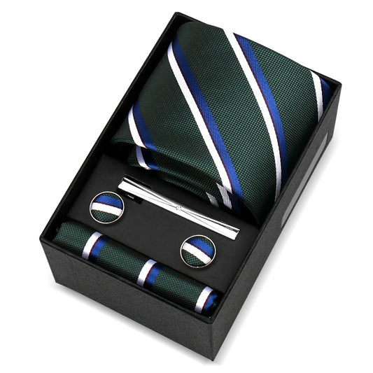 de La Vallière - Forest Green & Royal Blue Stripe Tie Set