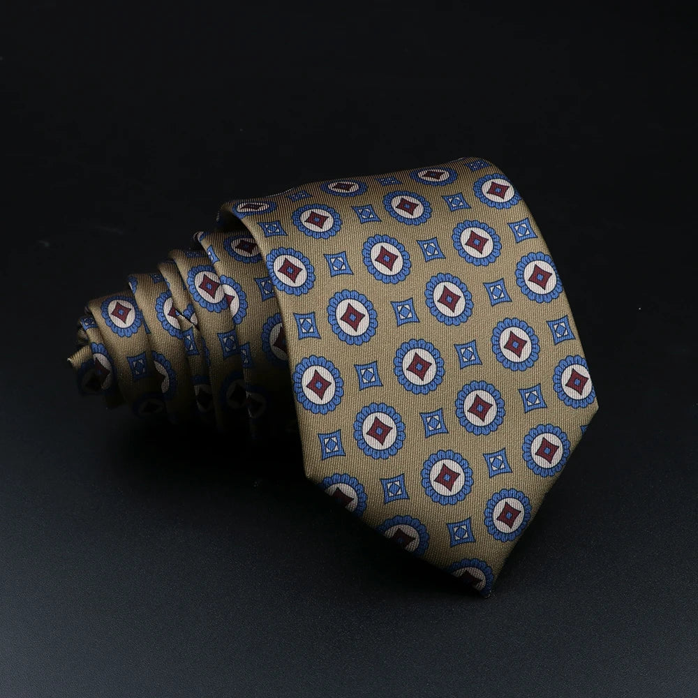 Berry - Classic Beige and Blue Geometric Necktie