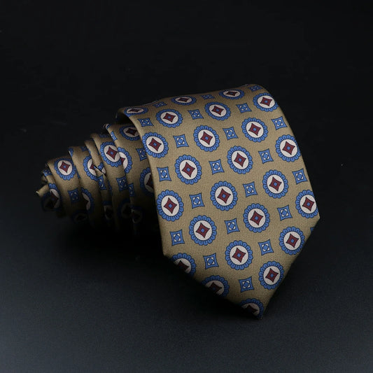 Berry - Classic Beige and Blue Geometric Necktie