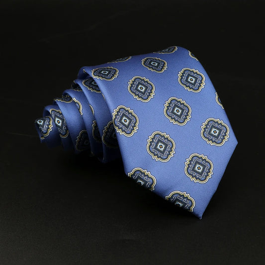 Bellomo - Blue Tie with Navy and Gold Medallion Pattern