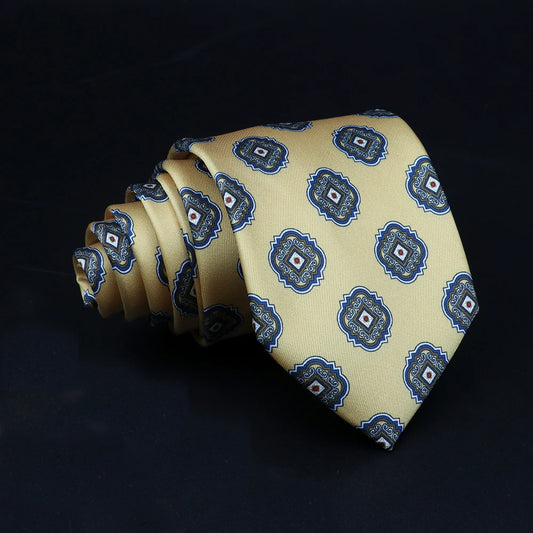 Bellomo - Gold Tie with Navy Medallion Pattern