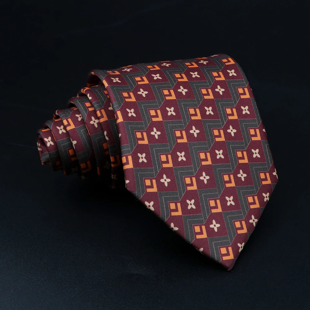 D'Aragona - Retro Burgundy Geometric Tie