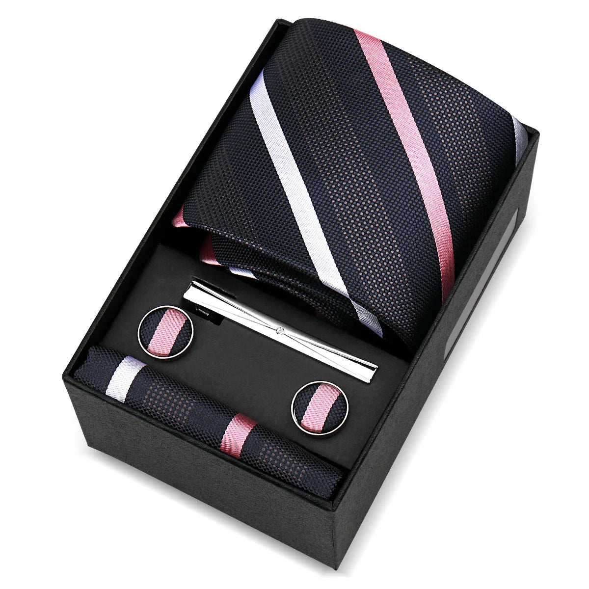 d’Aumale - Classic Black, Pink & White Striped Tie
