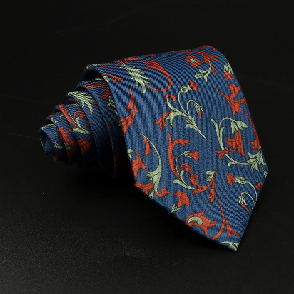Zorzi - Blue and Red Botanical Scroll Tie