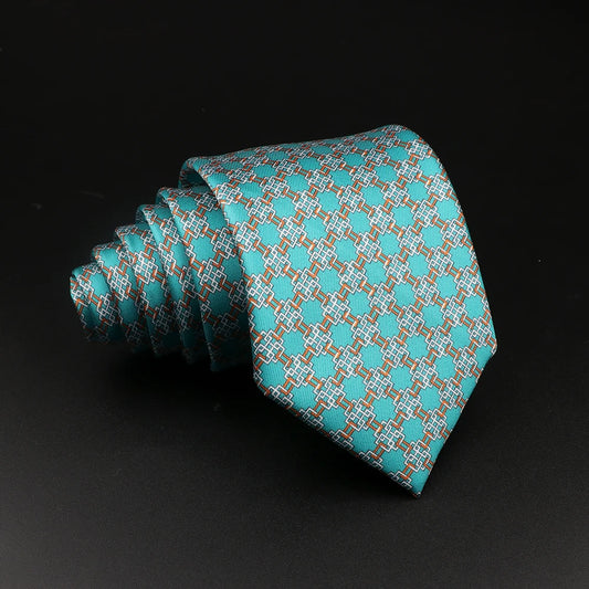 Blacas - Teal and Gold Interwoven Geometric Necktie