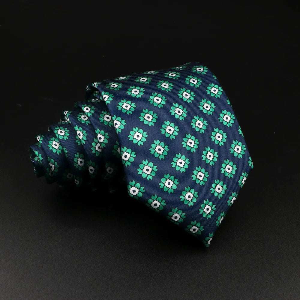 Bueil - Dark Green and White Floral Geometric Necktie