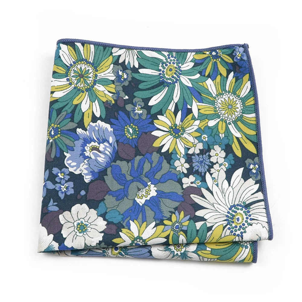 Talisman Pocket Square – Teal Daisy Garden Cotton Pocket Square