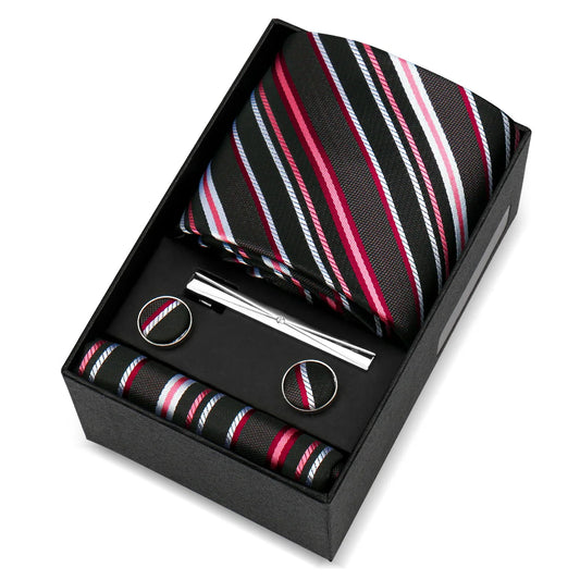 Baradat - Classic Black, Red & Silver Striped Tie