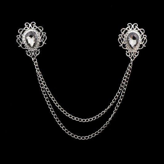 Talisman Brooch - Silver Crystal Filigree Heart