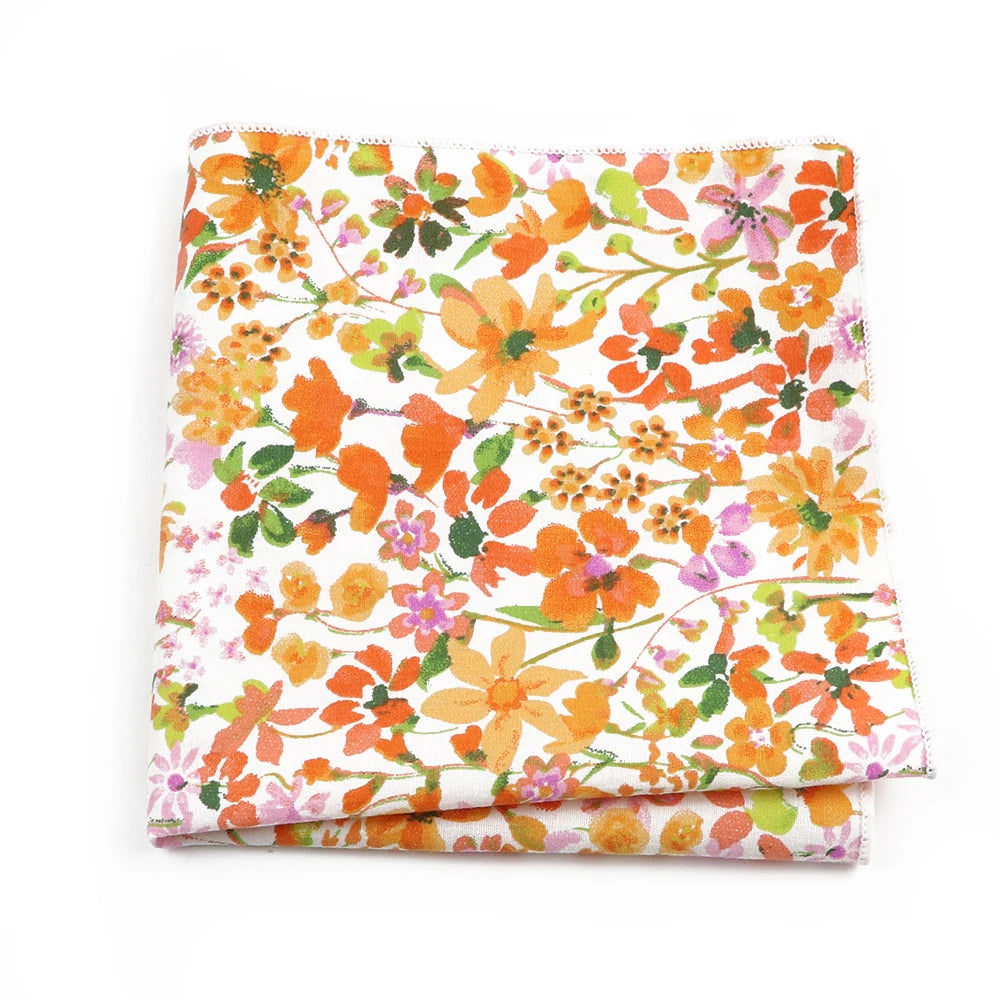 Talisman Pocket Square – Orange Bloom Garden Cotton Pocket Square