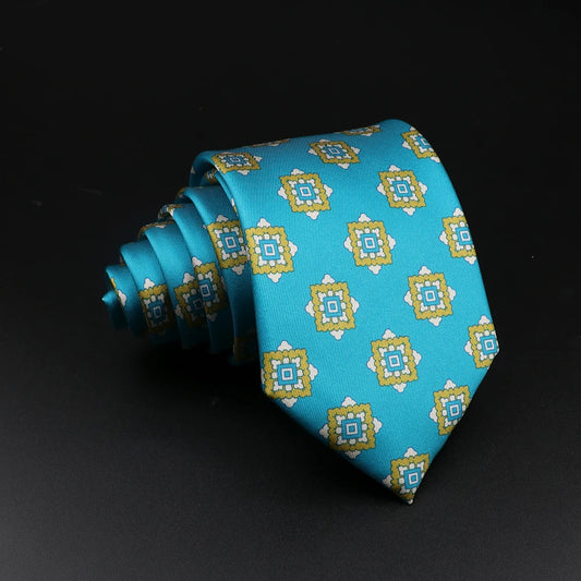 Duras - Turquoise and Gold Floral Medallion Patterned Necktie