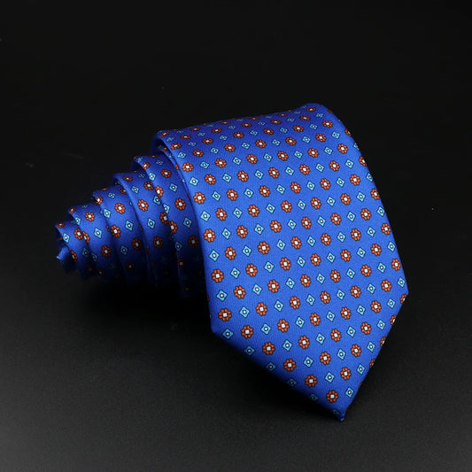 Estissac - Royal Blue and Red Floral Diamond Patterned Necktie