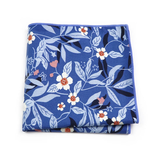Talisman Pocket Square – Royal Blue Blossom Cotton Pocket Square