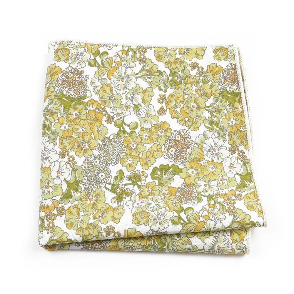 Talisman Pocket Square – Golden Botanical Floral Cotton Pocket Square
