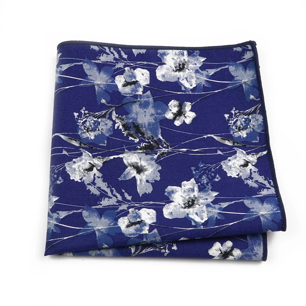Talisman Pocket Square – Midnight Silver Floral Cotton Pocket Square