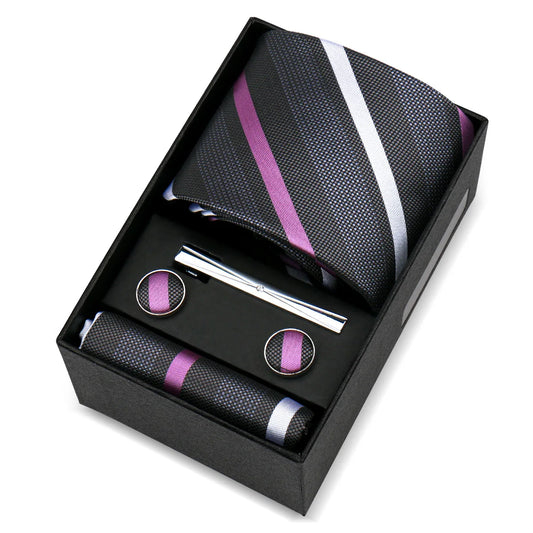 d’Aumale - Classic Black, Lavender & White Striped Tie