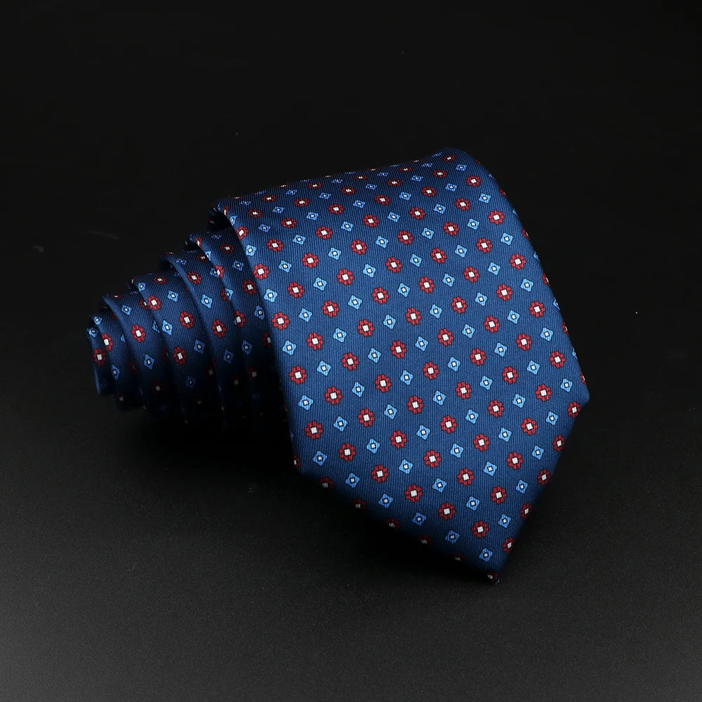 Estissac - Royal Blue and Red Floral Diamond Patterned Necktie
