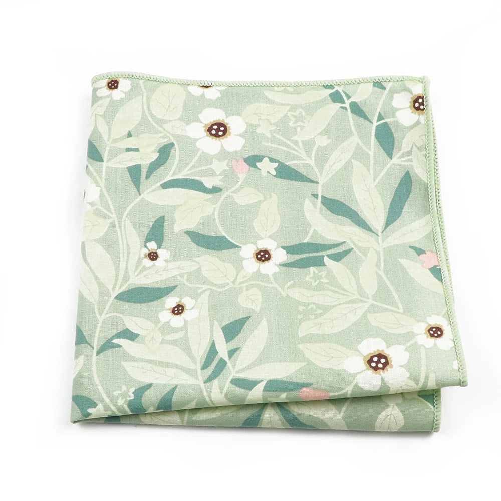 Talisman Pocket Square – Sage Vine Blossom Cotton Pocket Square