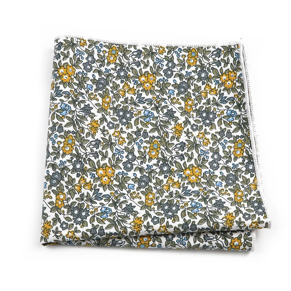 Talisman Pocket Square – Golden Meadow Floral Cotton Pocket Square