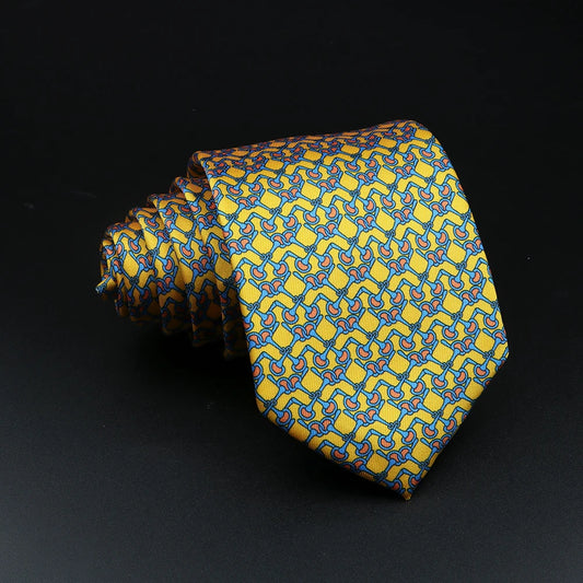 Beauvilliers - Golden Yellow and Blue Abstract Patterned Necktie