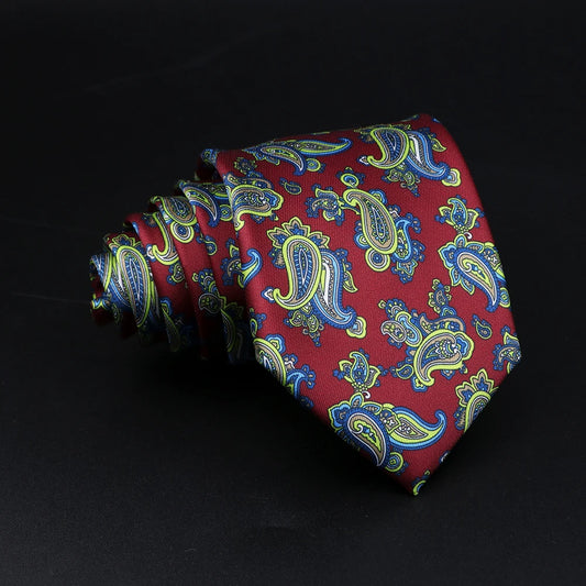 Bonzi - Burgundy Tie with Blue and Yellow Paisley Pattern