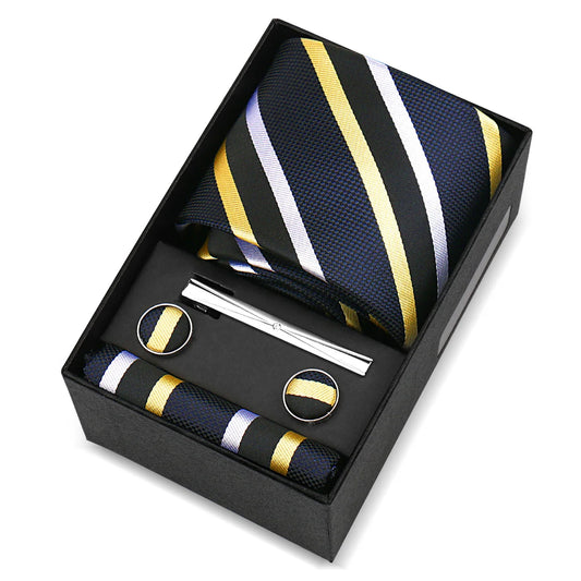 Bazin - Classic Navy, Yellow & White Striped Tie