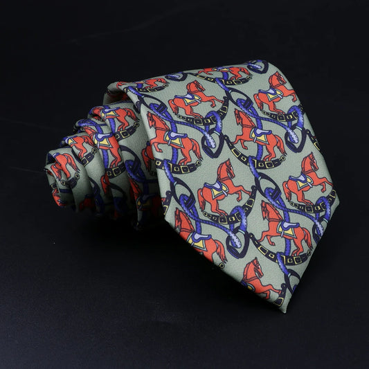 Acciaioli - Green Equestrian Horse Print Tie