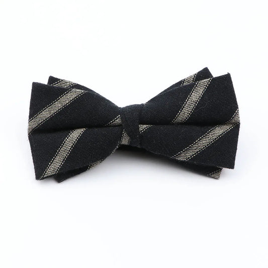 Harville - Black & Beige Striped Bow Tie