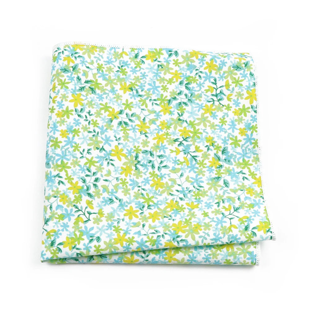 Talisman Pocket Square – Lemon Aqua Floral Cotton Pocket Square
