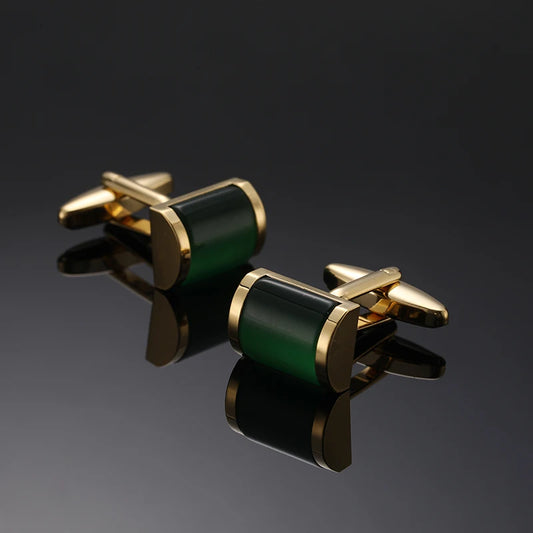 Talisman Cufflink – Emerald Cylinder Gold