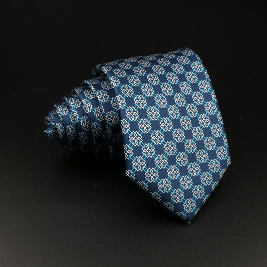 Blacas - Navy Blue and White Intricate Geometric Necktie