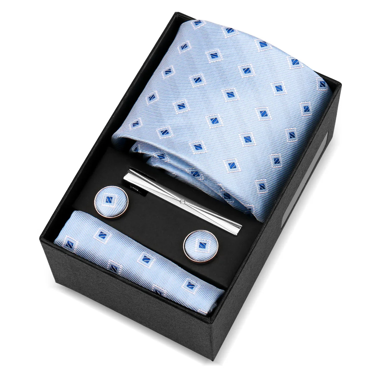 d’Orléans - Classic Sky Blue Geometric Pattern Tie