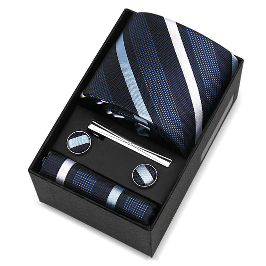 d’Aumale - Classic Navy, Sky Blue & White Striped Tie