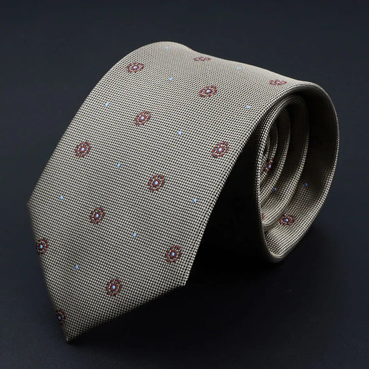Montgommery - Beige Tie with Burgundy Floral Motif – Understated Elegance
