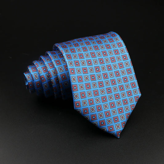 Bourbon-Montpensier - Sky Blue and Red Diamond Patterned Necktie