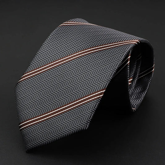 Bouthillier - Charcoal Tie with Brown & White Stripes – Sharp & Subtle Sophistication