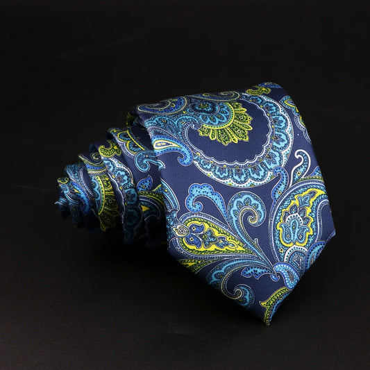 ロフレド - 青と黄色のペイズリー柄のネイビーネクタイ