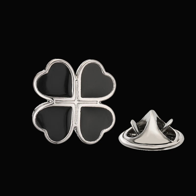 Onyx Clover brooch