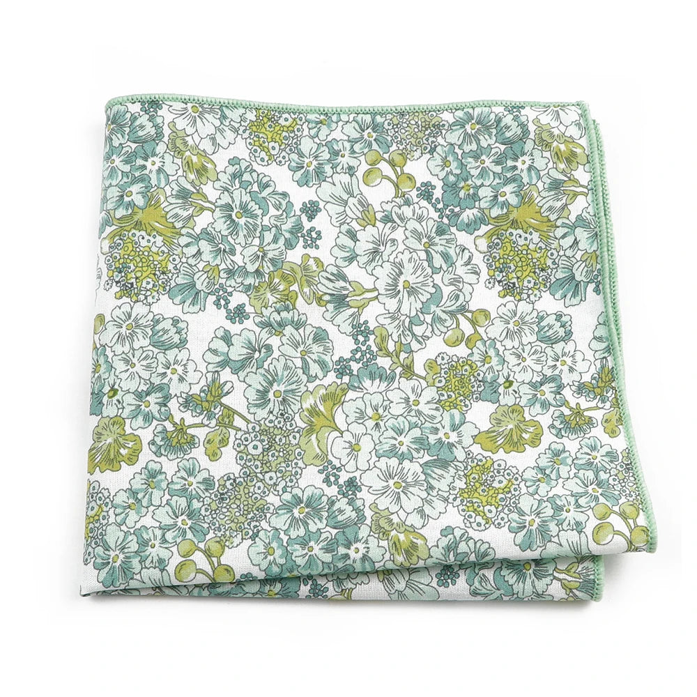 Talisman Pocket Square – Aqua Garden Floral Cotton Pocket Square