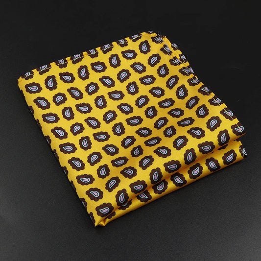 Blois - Yellow Pocket Square with Brown and Lavender Paisley Pattern