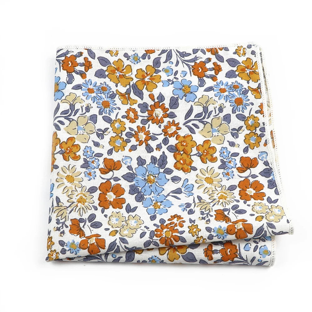 Talisman Pocket Square – Rust Blue Meadow Floral Cotton Pocket Square