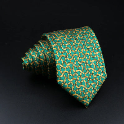 Cossé-Brissac - Emerald Green and Gold Interwoven Patterned Necktie