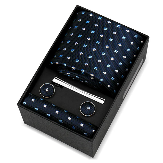 de Saint-Simon - Midnight Blue, Sky Blue & Silver Micro Check Tie Set