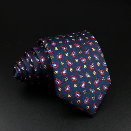 カステラーヌ - ネイビーブルーのペイズリーと花柄のネクタイ