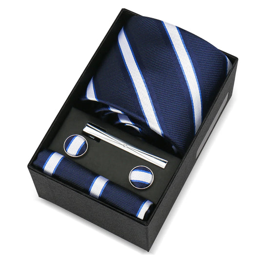 de Lévis - Navy Blue & Ice White Stripe Tie Set