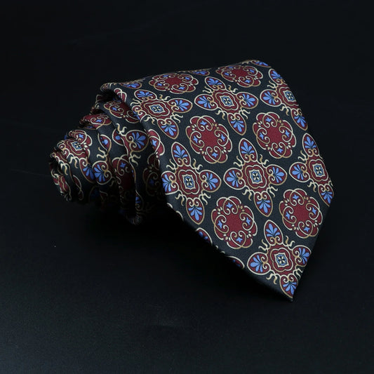 Campofregoso - Burgundy and Blue Ornamental Medallion Tie