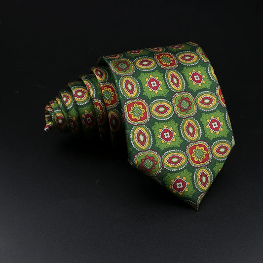 Auvergne - Green and Red Ornamental Patterned Necktie