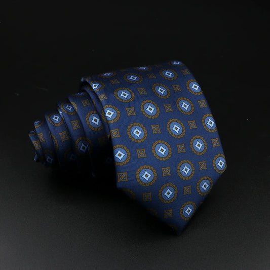 Berry - Navy Blue and Gold Medallion Patterned Necktie