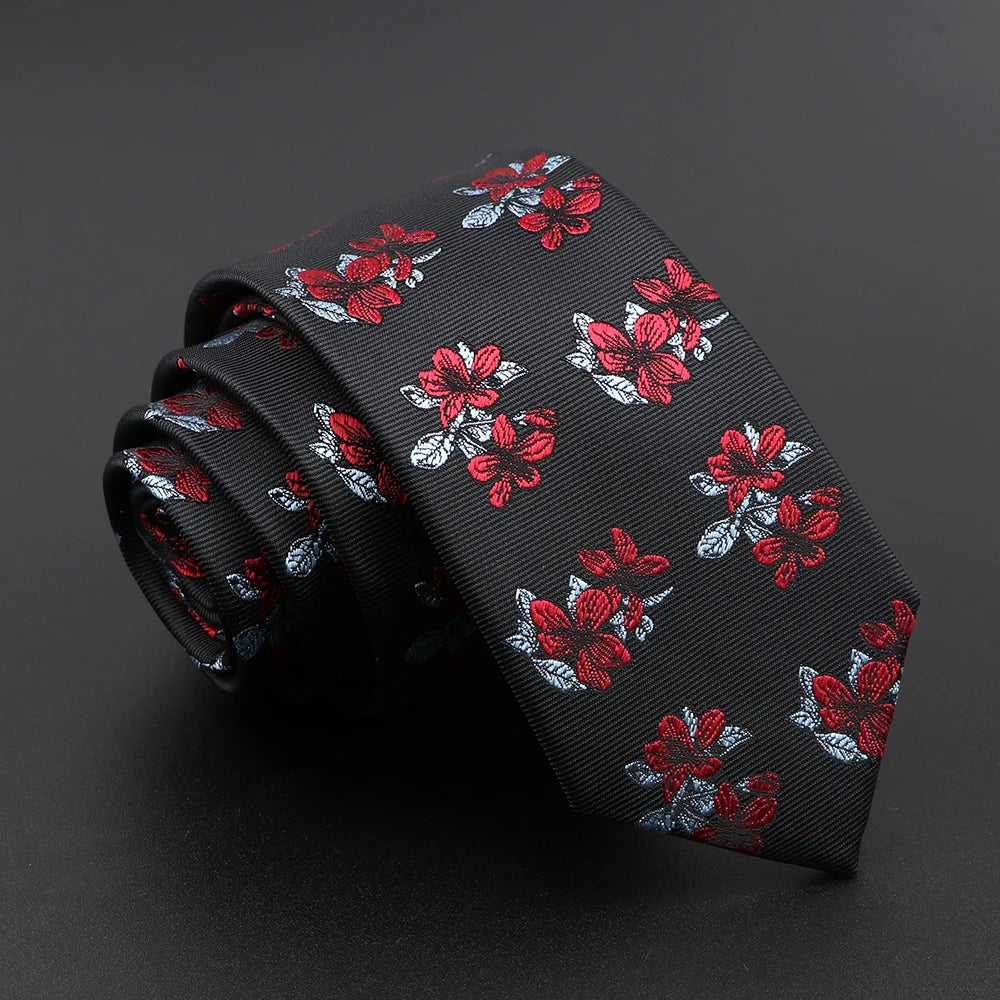 Newent - Charcoal Red Floral Tie